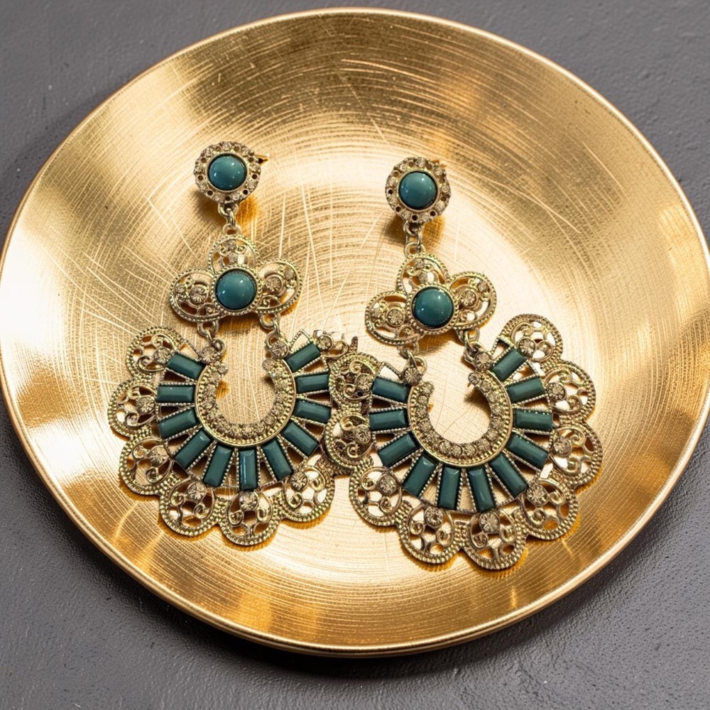 Natasha Couture Gold and Teal Dangle Earrings